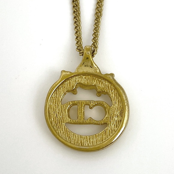 Christian Dior Logo Rhinestone Necklace CD GP Gold - Picture 2 of 4